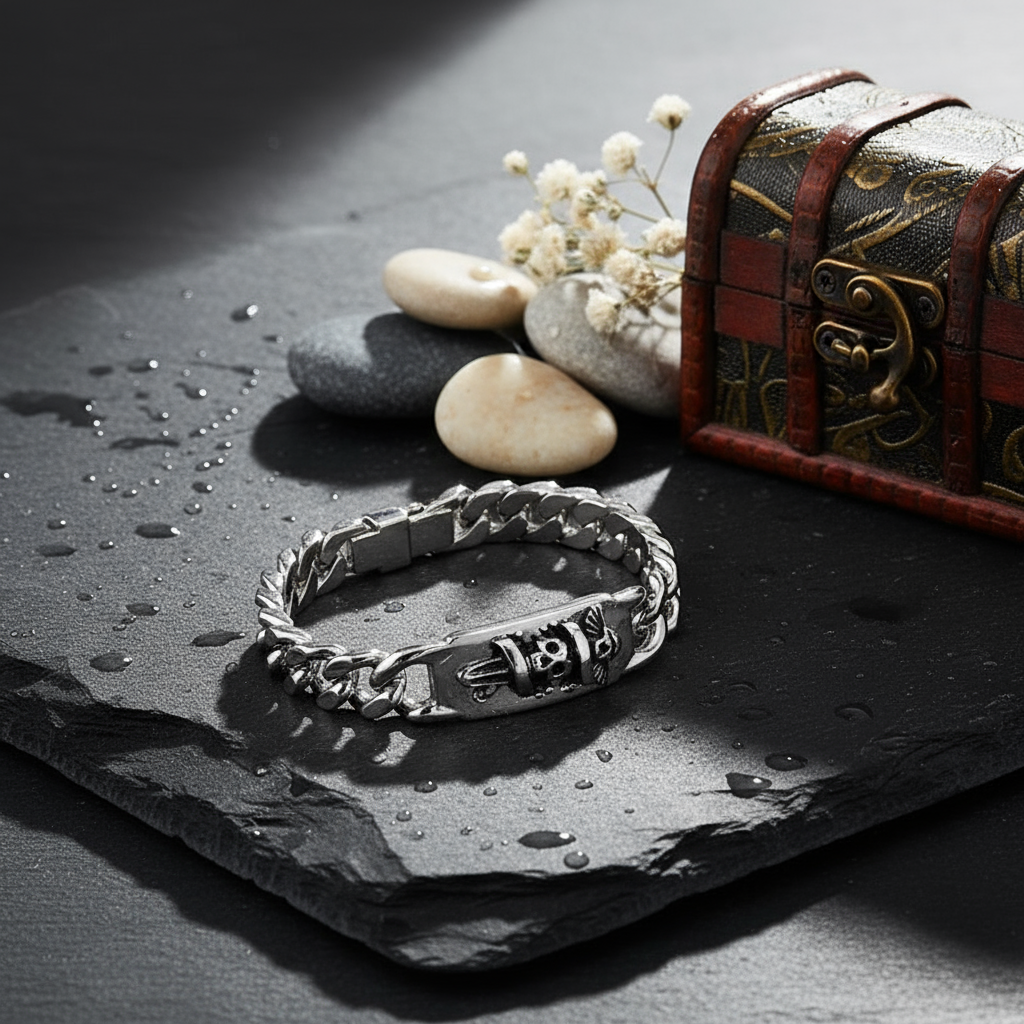 Chrome Hearts Pirates of the Caribbean skull dagger stainless steel bracelet