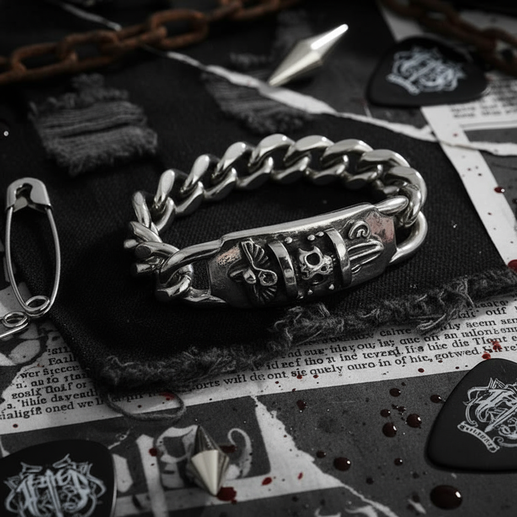 Chrome Hearts Pirates of the Caribbean skull dagger stainless steel bracelet