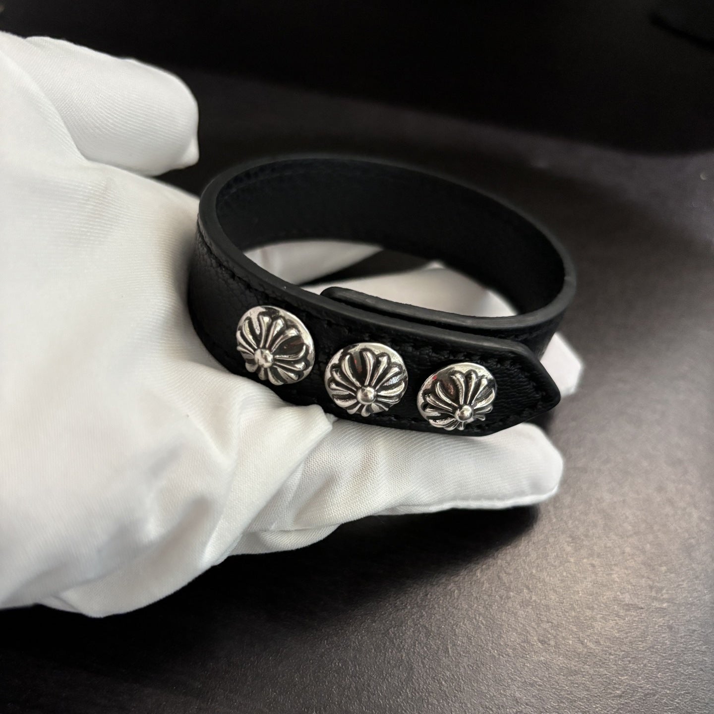 Chrome Hearts Cross Snap Leather Bracelet