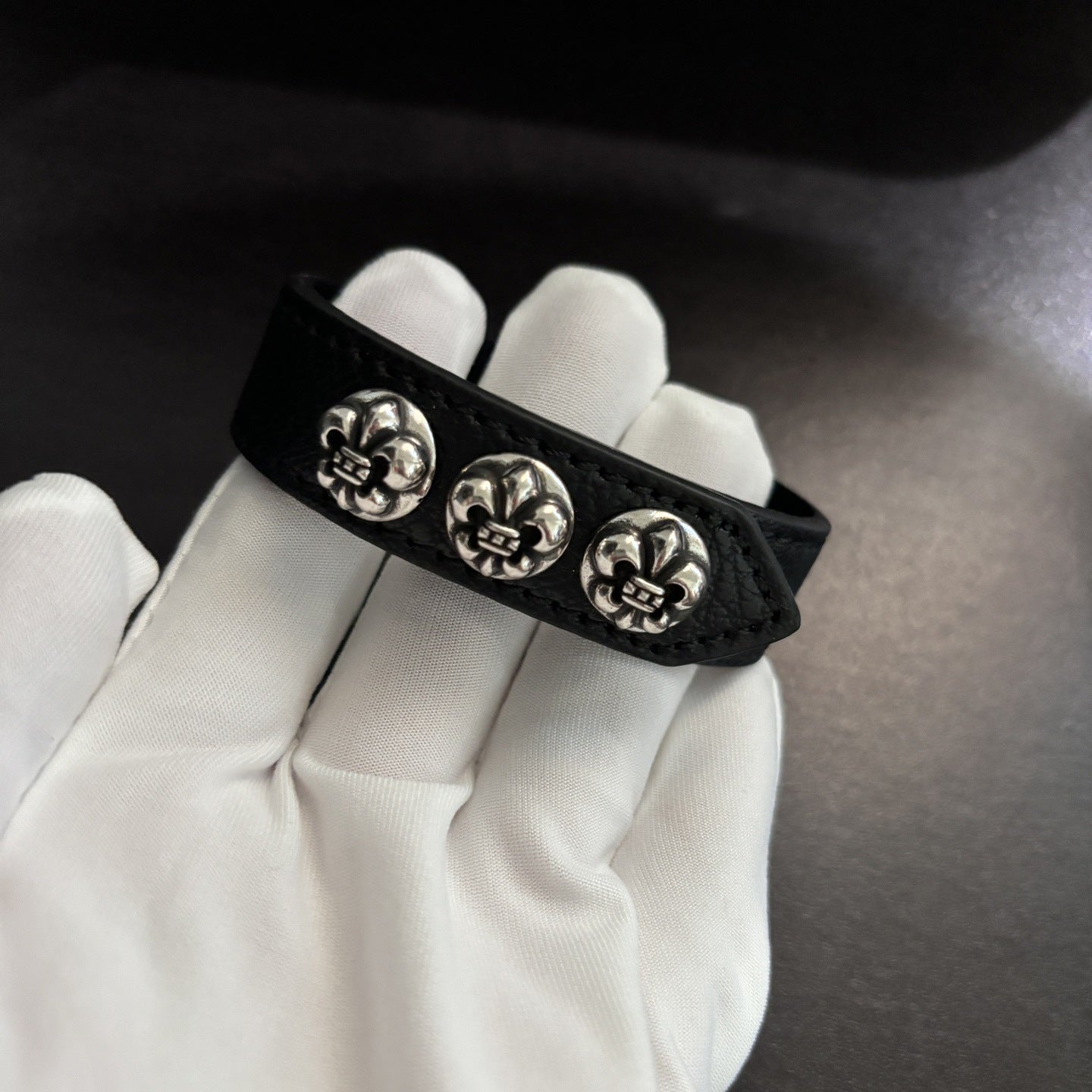 Chrome Hearts Cross Snap Leather Bracelet