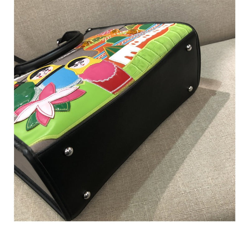 Chh Chrome Heart Leather Bag Splicing Embroidered Tote Bag