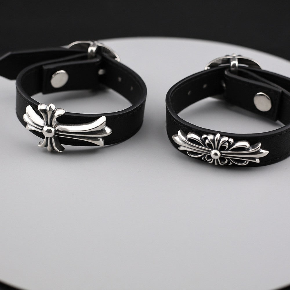 Chrome Hearts Cuff Plate Gunslinger Leather Bracelet For Men