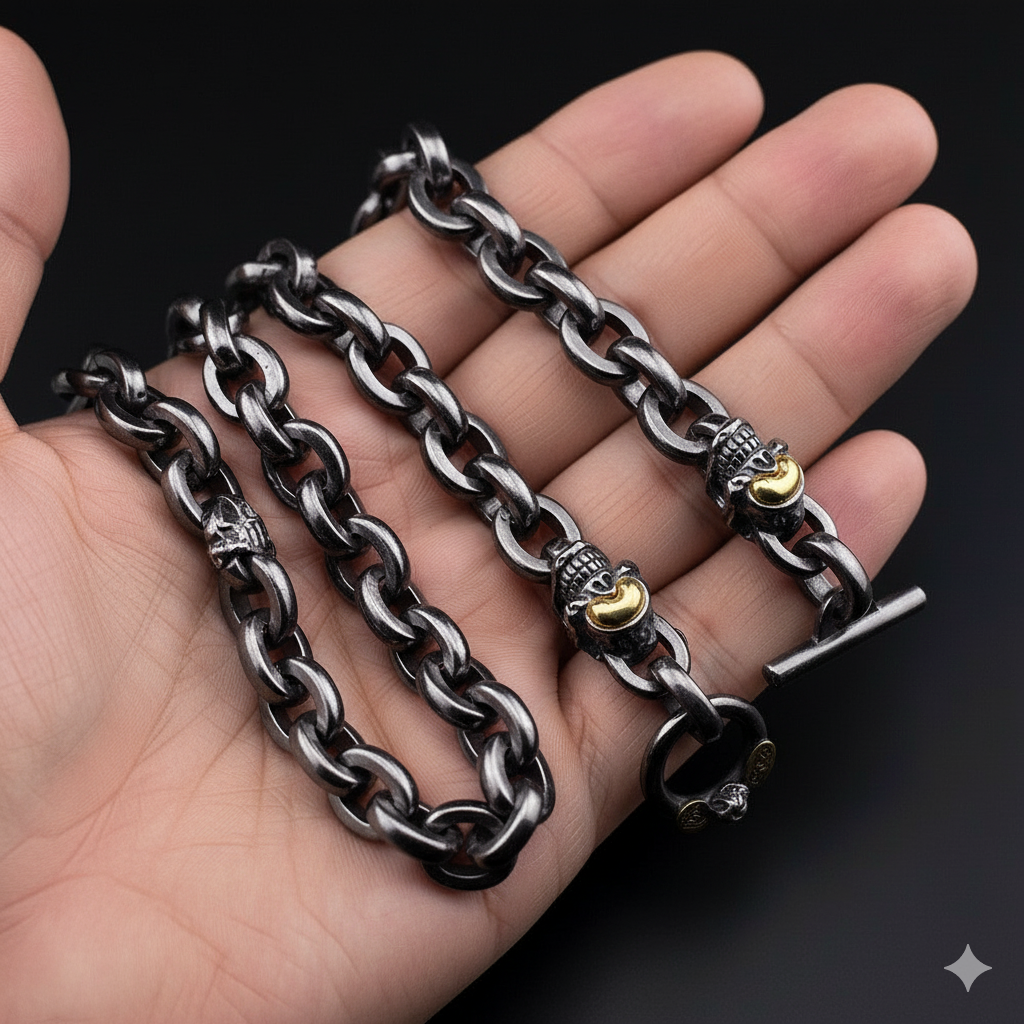 Chrome Hearts Black retro skull punk necklace