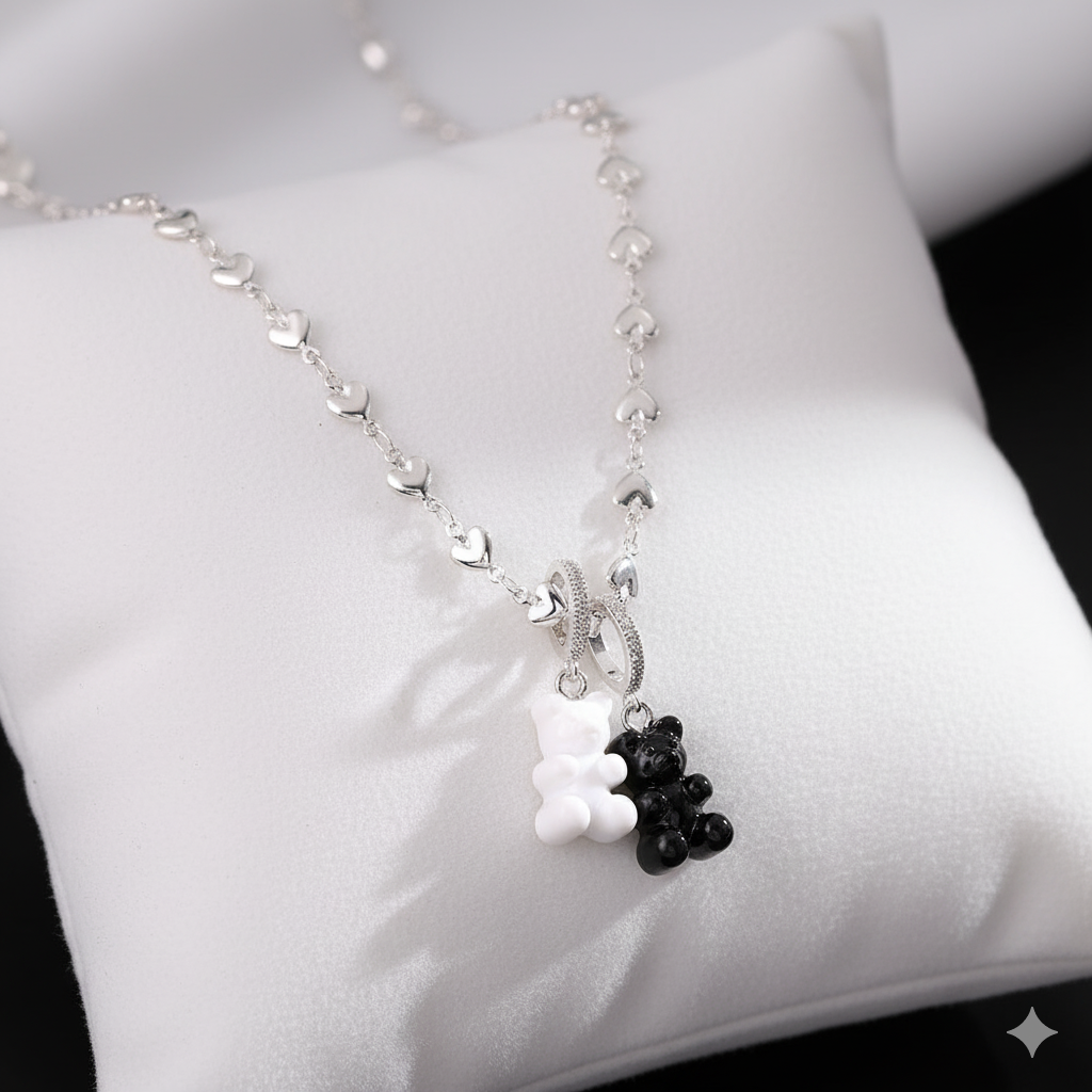 Chrome Hearts Black and white love bear necklace
