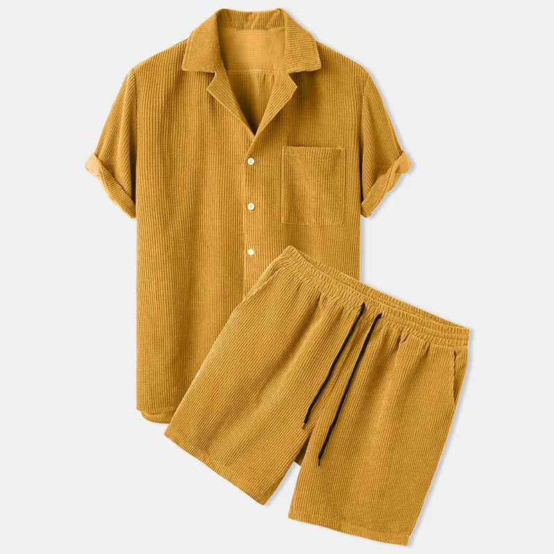 2 Piece Short Sleeve Corduroy Set Men