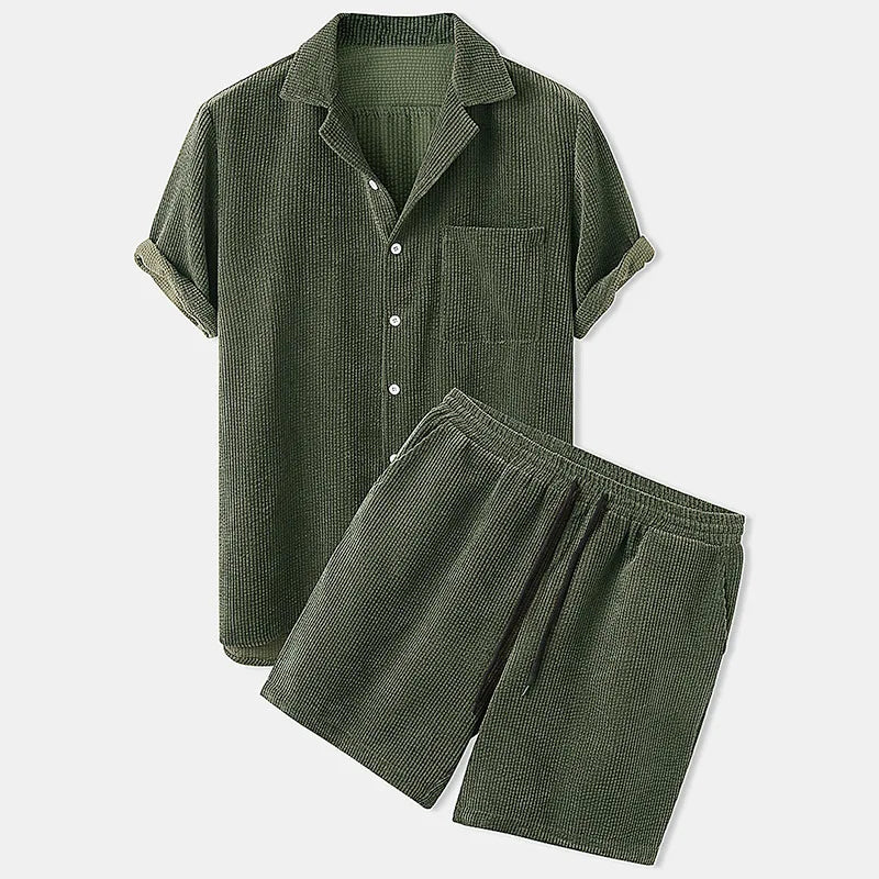 2 Piece Short Sleeve Corduroy Set Men