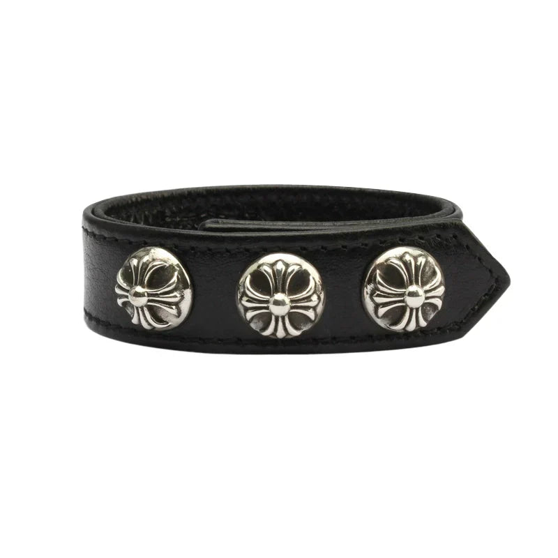 Chrome Hearts Cross Snap Leather Bracelet