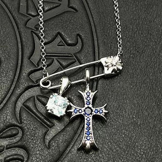 Chrome Hearts retro cube gemstone pin necklace
