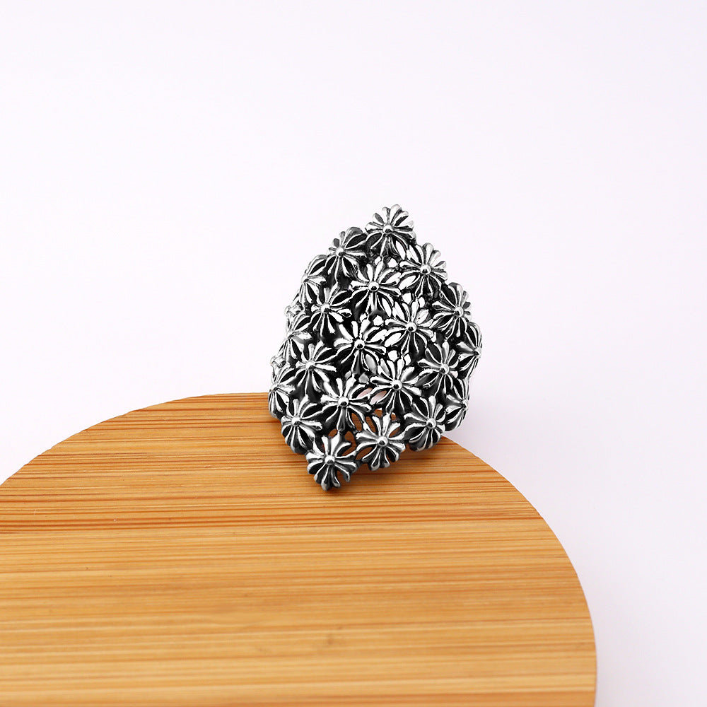 chrome hearts retro Thai silver hollow cross ring