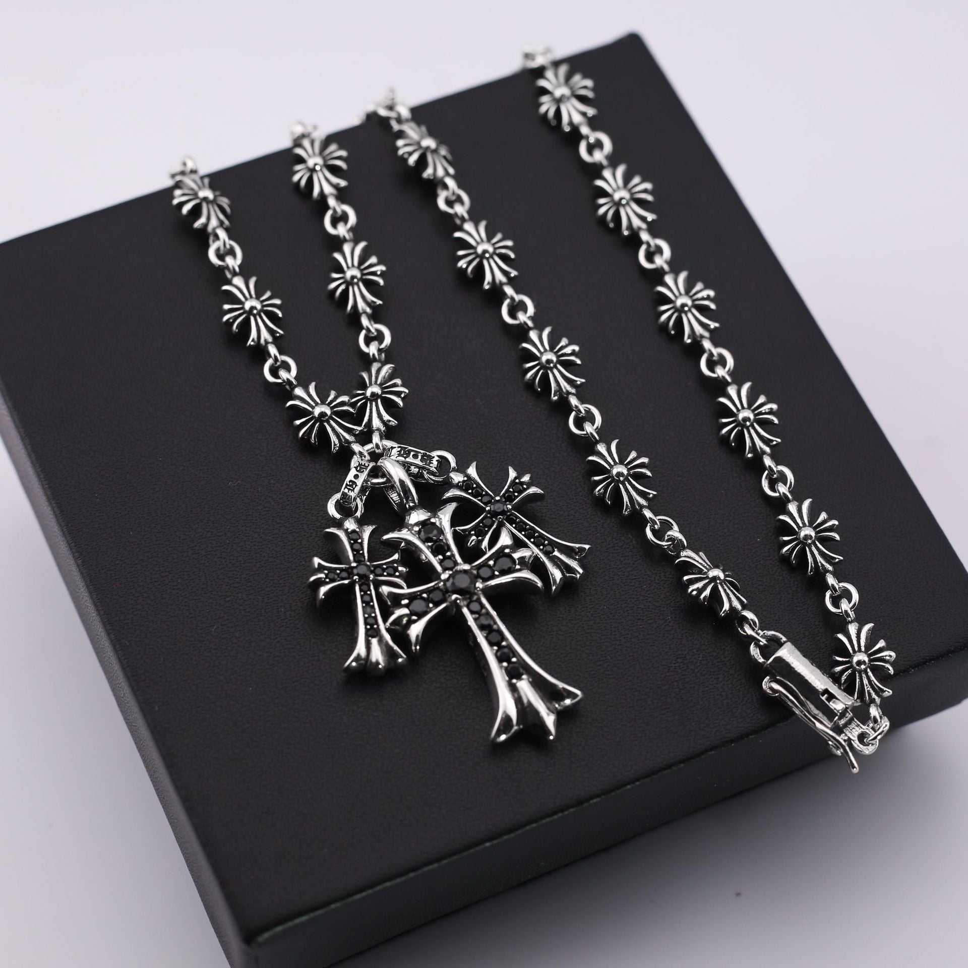 Chrome Hearts punk style diamond three cross pendant