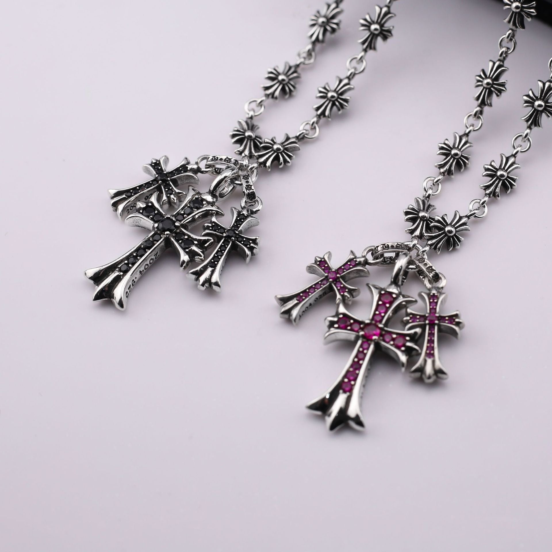 Chrome Hearts punk style diamond three cross pendant