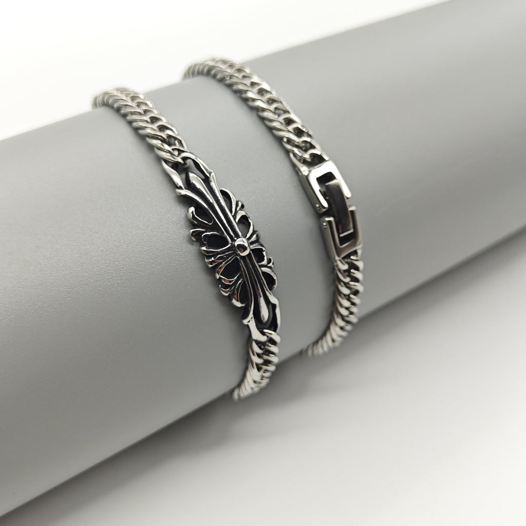 Chrome Hearts curved cross flower S925 bracelet