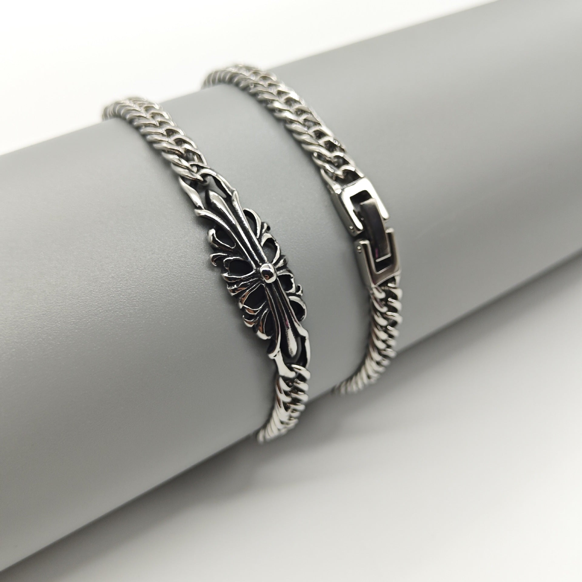 Chrome Hearts curved cross flower S925 bracelet