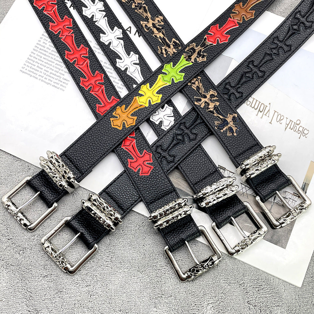 Chh Chrome Heart Belt Colored Cross Flower Lychee Pattern