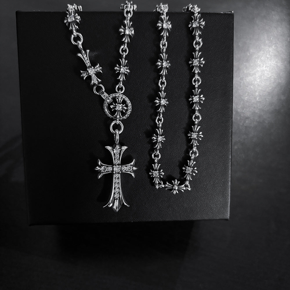 Chrome Hearts large and small cross inlaid with white diamond necklace