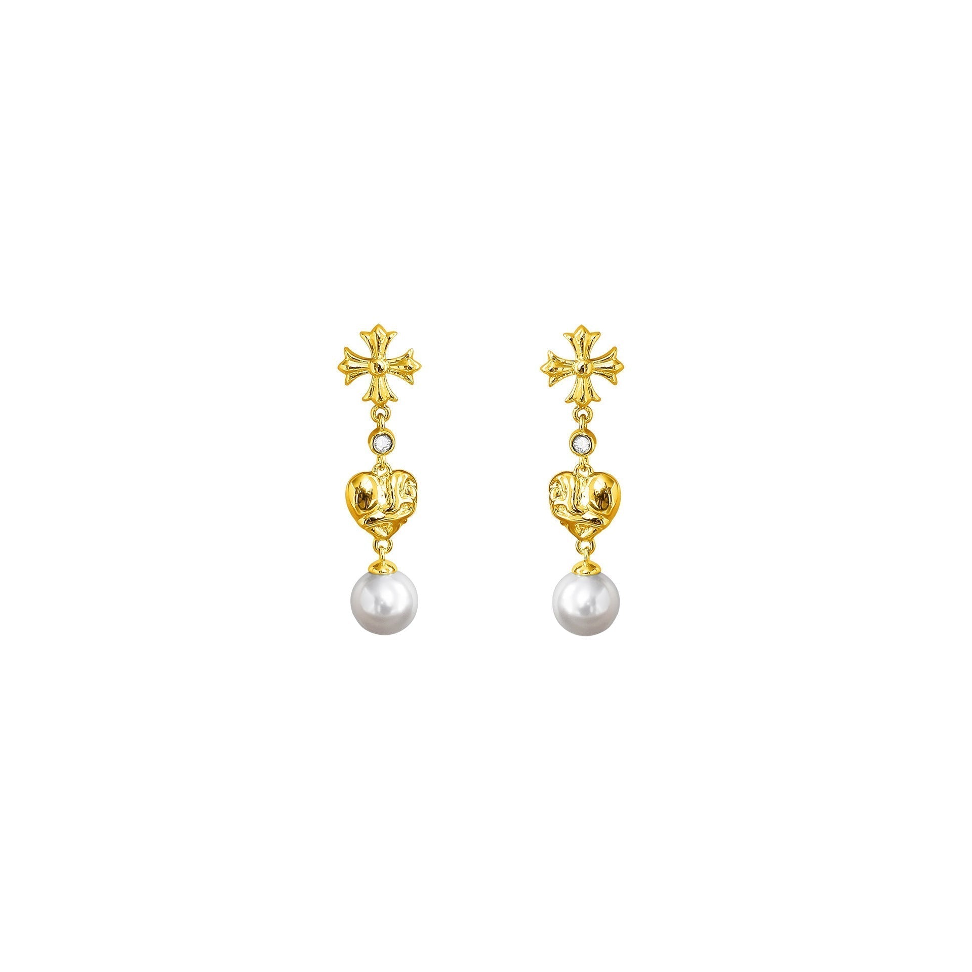 Chrome Hearts cross pearl earrings